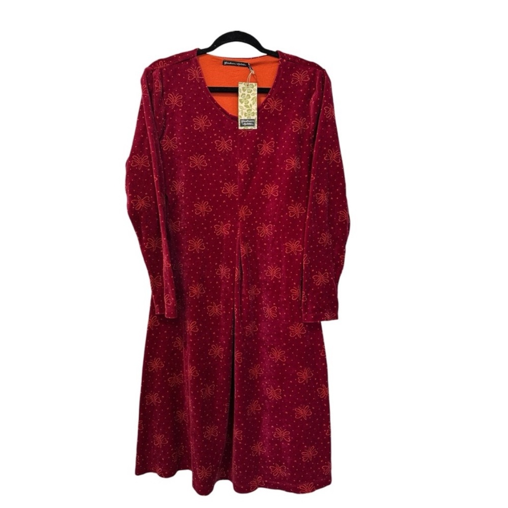 Gudrun Sjoden Blossa Velour Butterfly Dress Red SZ M NWT